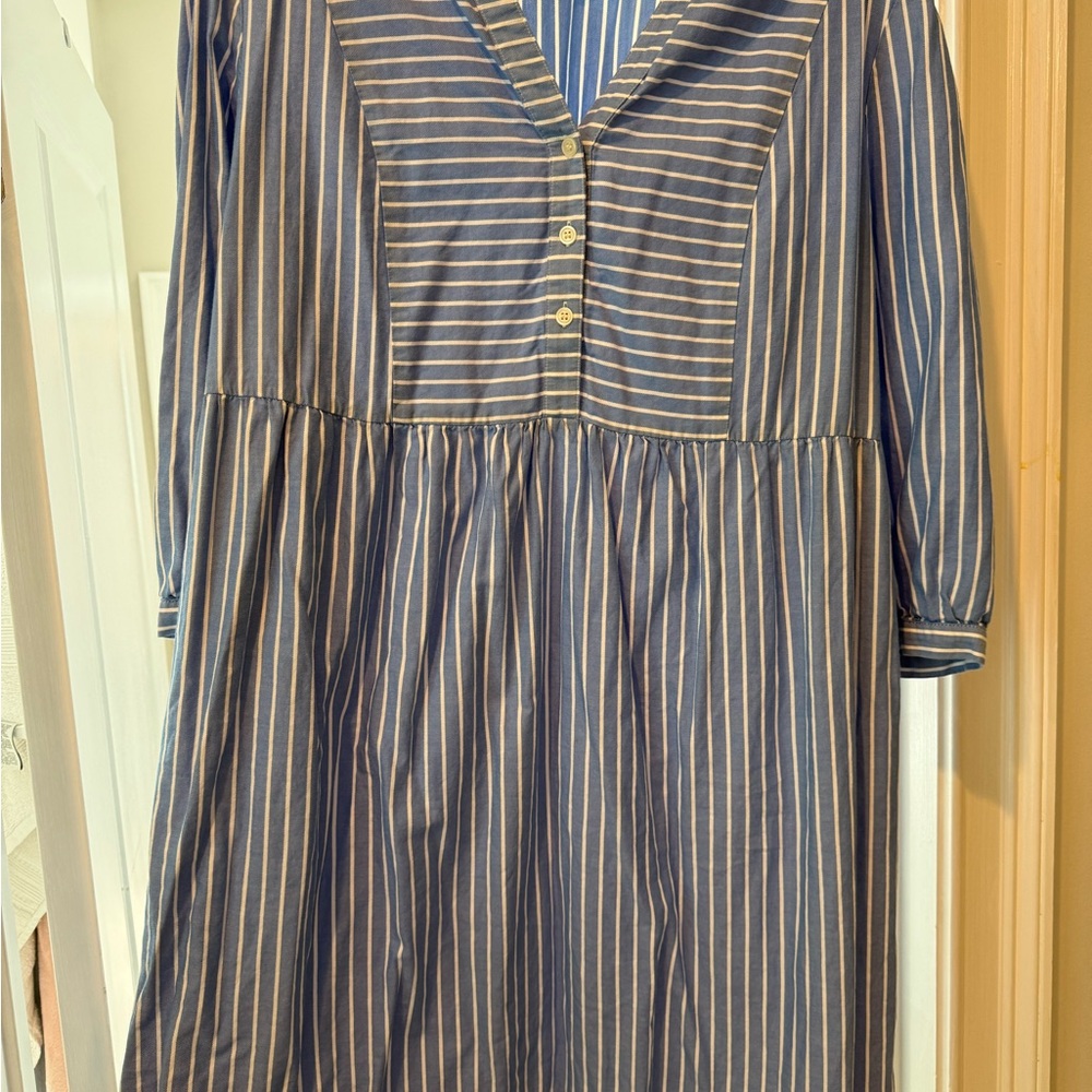 LOFT White and Blue Buttoned Peplum Sundress